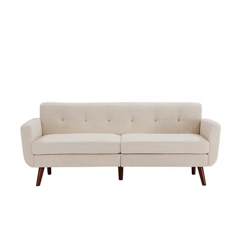 HONEYOU 165cm Two-Seater Sofa, Mid-Century Modern Living Room Sofa, Riveted Quilted Upholstered Furniture, Sturdy Small Sofa with Supportive Crossbars for Easy Assembly, Suitable for Bedrooms, Offices, and Apartments，Oatmeal