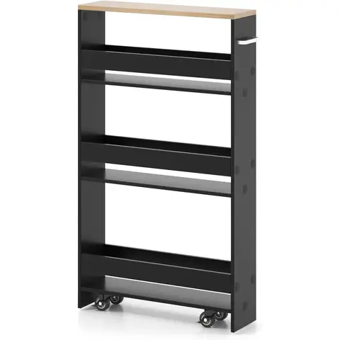 Costway 4-Tier Slim Storage Cart with Open Shelves and Wheels-Black