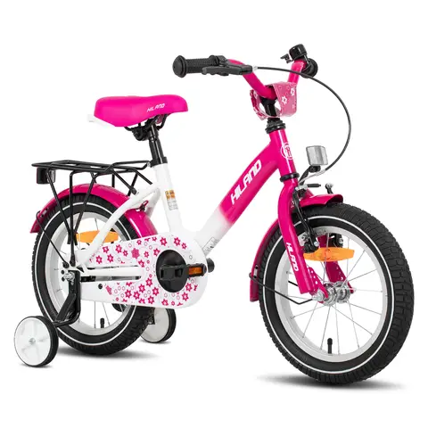 HILAND, Starry, Kids Bike for Boy and Girl Ages 2-7 Years Old with Training Wheels Bell Rear Rack, Pink, 14 inch