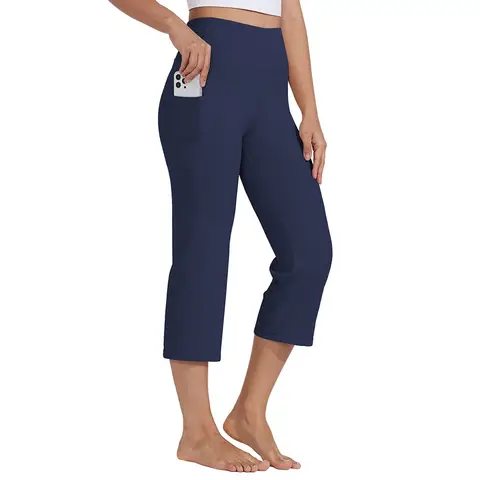 Willit Women's Yoga Capris Pants High Waist Straight Leg Athletic Exercise Workout Capris 21" Navy Blue L