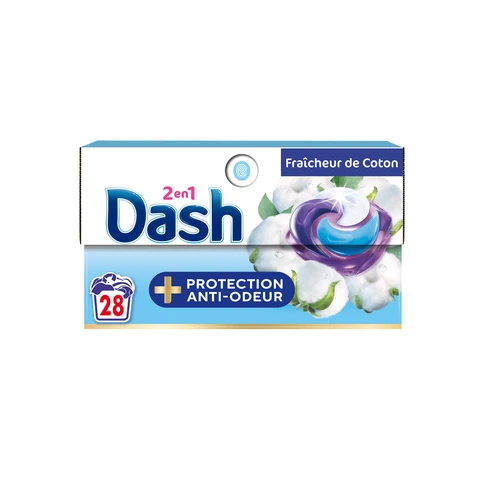 DASH Tablettes 2en1 Protection anti-odeur Fraîcheur de coton 28 doses