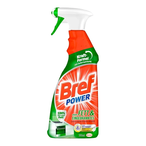 Bref Power gegen Fett und Eingebranntes, Fettlöser, 750 ml Sprühflasche, für Küche, Kamin, Grill und Ofen