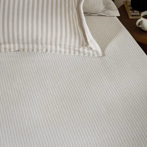 Yard Fitted Sheet Hebden Narrow Stripe 100% Cotton Natural Super King
