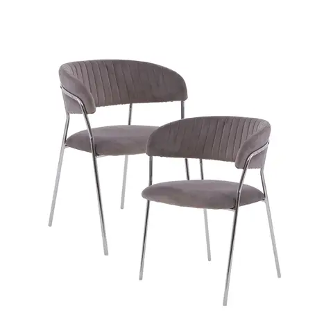 Interiors by Premier Dining Chair Tamzin Panelled Velvet Grey/Chrome 2pcs