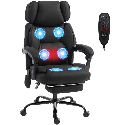 HOMCOM Office Chair with 6-Point Vibration Massage and Heat, Leathaire Upholstered Computer Desk Chair with Adjustable Headrest, Footrest, Linkage Armrests, Reclining, Remote, Black