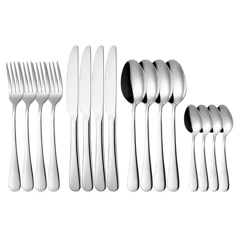 Fangyuan 16 Pieces Cutlery Set Silvery Stainless Steel with Knife, Fork, Spoon, High-Quality Stainless Steel Cutlery, Dishwasher Safe Kitchen Set 1010
