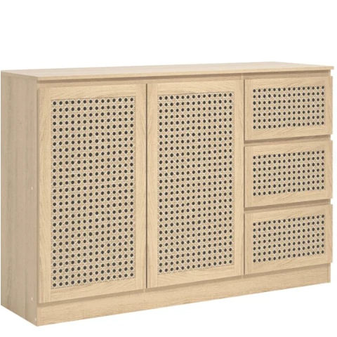 Galano Victoria Rattan-Sideboard mit 2 Türen und 3 Schubladen - Braun, 119 x 39,3 x 80,2 cm, für Wohnzimmer