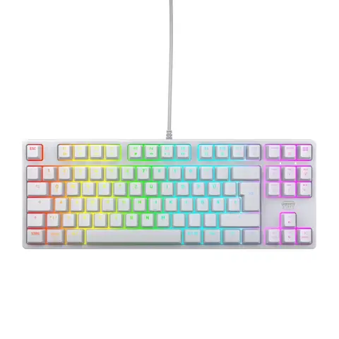 CHERRY XTRFY K4V2 TKL kabelgebundene mechanische Gaming-Tastatur, kompaktes Tenkeyless-Design, deutsches QWERTZ-Layout, lineare MX2A-Rot-Schalter, RGB-Hintergrundbeleuchtung, Weiß