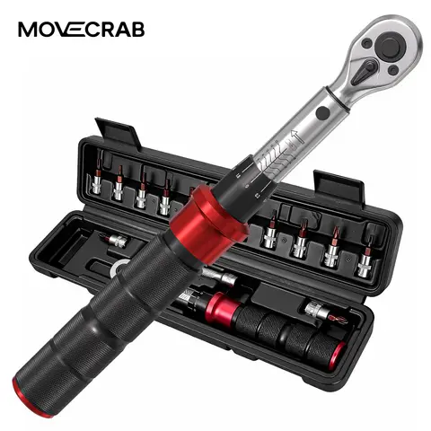 MoveCrab Professional 15Pcs 1/4 Inch Dual Direction Bicycle Torque Wrench Set 2-20N.m Mechanical Kit for Precision Bike Repair