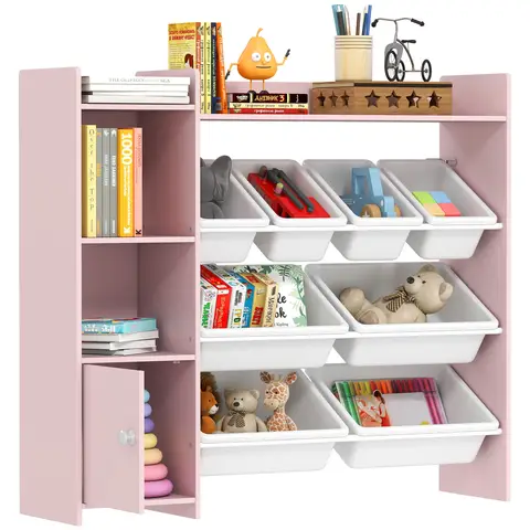 AIYAPLAY Toy Storage Unit, with 8 Removable Bins, Storage Shelves, Cabinet, Toy Organiser, for Playroom, Kids Room, Nursery, Pink