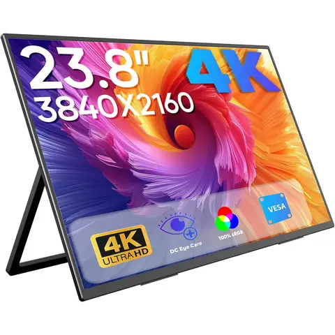 Tragbarer 23,8-Zoll-4K-Monitor, 3840 x 2160 UHD, 60 Hz, 100 % sRGB, Bildschirmerweiterung für Laptops; integrierte Halterung, USB-C- und Mini-HDMI-Eingänge, integrierte Dual-Lautsprecher; kompatibel mit Laptops, PCs, Macs, PS4, PS5, Xbox One und Switch; VESA-kompatibel.