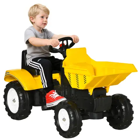 HOMCOM Ride on Tractor for Kids, No Power Pedal Go Kart, Ride on Digger with Manual Control Bucket, Forward, Backward, for 3-6 Years, Yellow