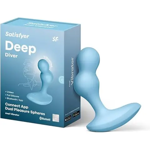 Satisfyer Deep Diver Connect App Bluetooth Plug | Mit App-Steuerung | Silikon | Wasserdicht IPX7 | Prostatamassage für Männer & Frauen | Klein & Unauffällig | Mit Vibration | Farbe: Blau