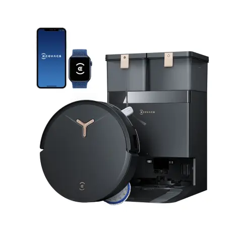 ECOVACS Deebot T50 Max Pro Omni Staubsauger-Roboter mit Wischfunktion, 18.500 Pa, ZeroTangle 2.0, Tiefenreinigung für Teppiche, verlängerbarer Seitenbürste & Wischmodul, Heißwasserreinigung 40-75°C, Schwarz