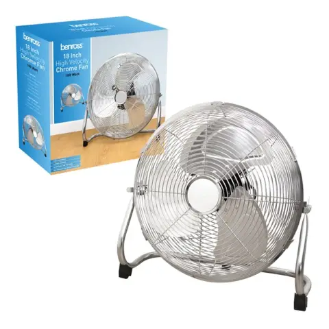 18" High Velocity Chrome Fan, Heavy Duty Material with 120° Tilt Adjustment - 42639