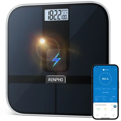 Renpho Elis Solar 2 Smart Body Scale, Measures BMI, Digital Display, Bluetooth & App Connectivity, Black
