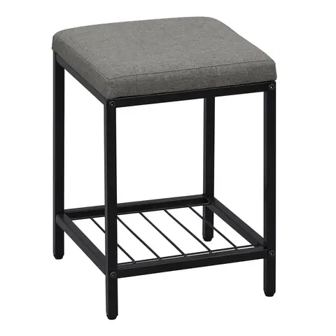 eSituro Schminkhocker, Badezimmerhocker mit Stauraum, Polsterhocker mit Stauraum, rechteckiger Hocker für Schminktisch Couch Sofa, Leinen Metall, Dunkelgrau+Schwarz