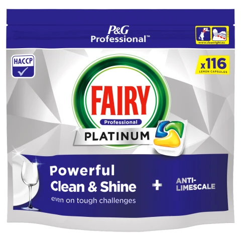 Fairy Professional Platinum Dishwasher Tablets, Fresh Lemon Scent 116 Washes, Powerful Clean & Shine