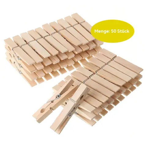 JORDAN&JUDY Wooden Clothespins / Photo Clips, 50-Pack, Drying Clips, Windproof, Natural Wood Color,