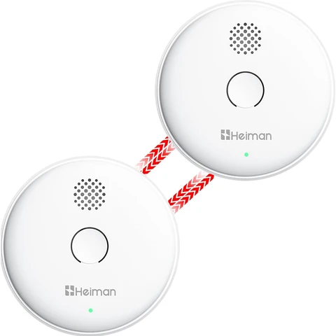 HEIMAN Smoke Detector, Radio Networkable, Wireless Smoke Detector Max. 40 Networkable Fire Alarms, 85 dB, 10 Year Battery, EN14604, with Mute Switch (Model 2SA-2 Piece)
