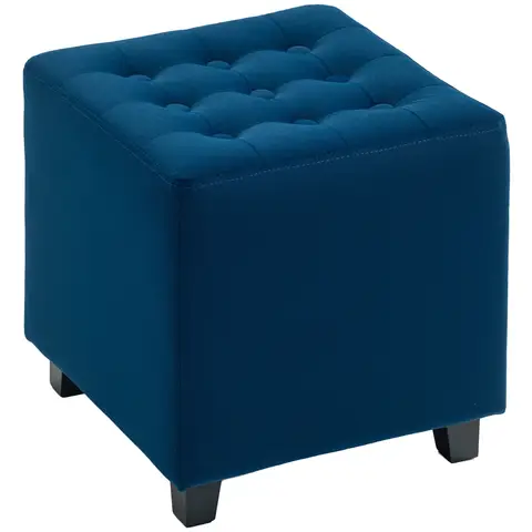 HOMCOM Small Footstool Ottoman, Velvet Footrest, Square Foot Stool with Rubber Wood Legs and Padded Seat for Living Room Blue