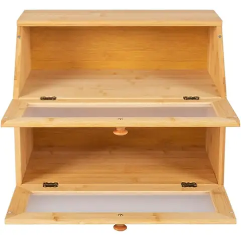 CHZIMADE 1PC Bamboo Bread Box Natural Wooden Countertop Loaf Bread Storage Bin & Acrylic Door
