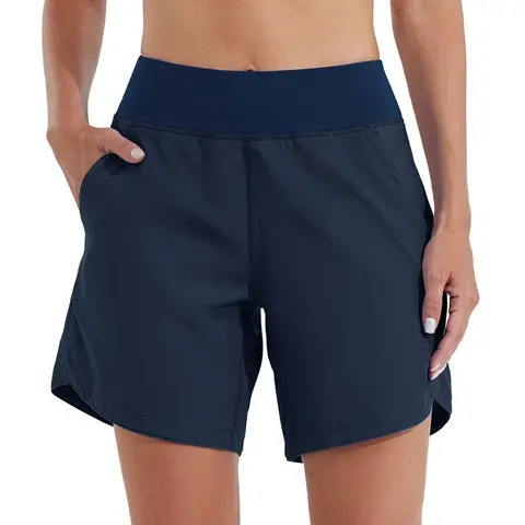 Willit Women's 7" Swim Board Shorts UPF 50+ High Waisted Swimming Shorts with Liner Pockets Navy Size 42