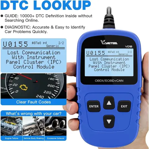 VDIAGTOOL VD10 OBD2 Diagnostic Tool for All Vehicles, Car Scanner to Turn Off CEL with Live Data/Freeze Frame/I/M Readiness for All OBDII Protocol Cars, New Version Car Diagnostic Tool