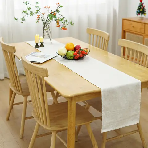 Basic linen-style table runner, 12 x 72 inches, light beige country farmhouse style, everyday polyester table runner - machine washable and easy to care for.
