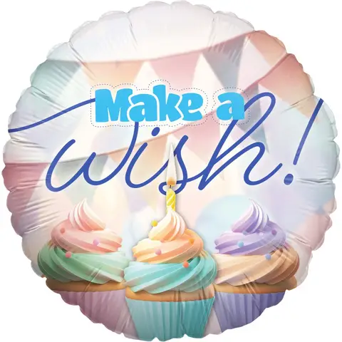 Happy Birthday Folienballon Geburtstag 45 cm, Make a Wish, Rund, Pastell, Ballon Helium geeignet, Geburtstagsdeko, Luftballon für Geburtstagsparty