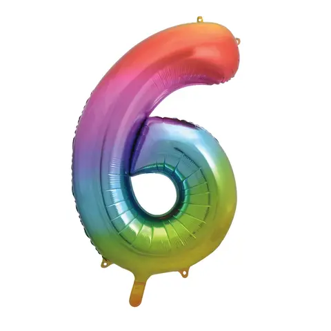 Unique Party Giant Number 6 Balloon, Rainbow, 86cm