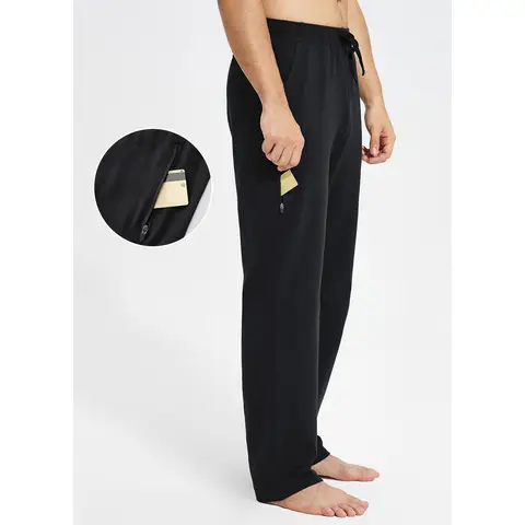 baleaf Mens Tracksuit Bottom Sweatpants with Zipper Pockets Elasticated Waisted Joggers Cotton Pants Black XL