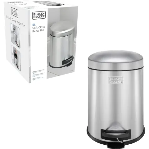 BLACK+ DECKER 5L Dome Lid Pedal Bin - Stainless Steel