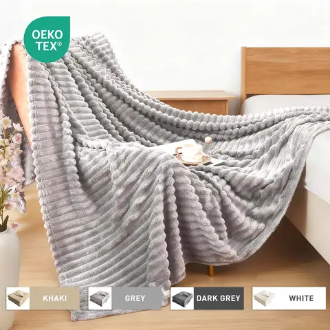 LeBonsoir Cuddly Fluffy Blanket， Striped Flannel Blanket， Couch Blanket， Warm Throw， Sofa Blanket， Versatile Blanket for Bed， Sofa， Bedroom， Office， Super Soft Blanket， Light Gray 180x200cm