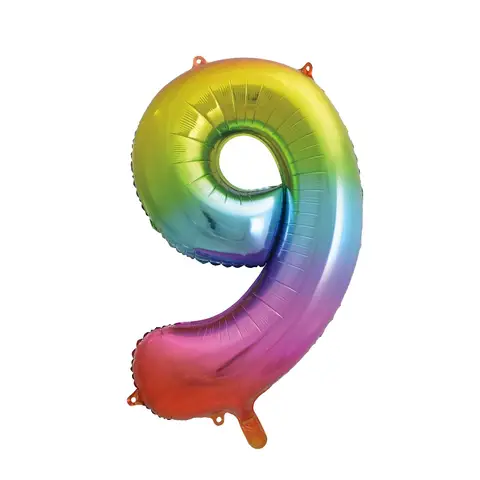 Unique Party Giant Number 9 Balloon, Rainbow, 86cm
