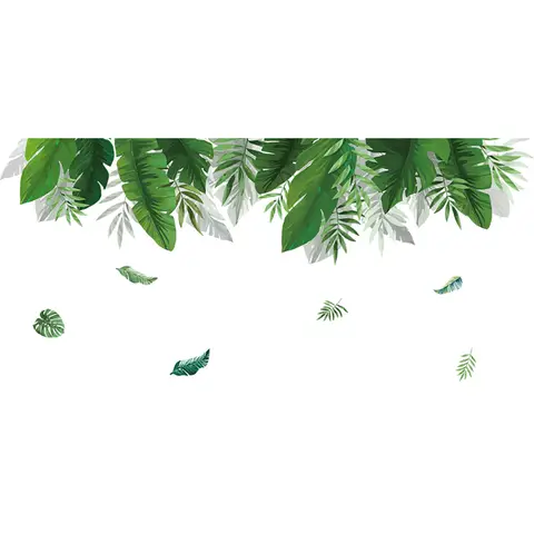 Green Tropical Assorted Leaves Decals Removable PVC Wall Stickers - Living Room Bedroom Office Home Decorations, Nature Palm Tree Leaf