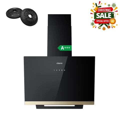 CIARRA Convection Headless Slanted Hood,Black Glass 60CM,LED Lighting, Air flow 650m³/h,Class A+++
