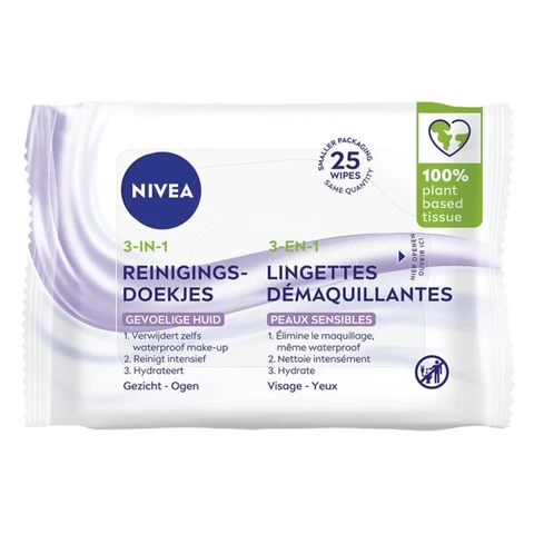 NIVEA - Lingettes Démaquillantes 3-en-1 Peaux Sensibles - Lot de 25 lingettes