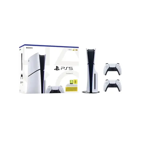Sony PlayStation 5 Slim Disc Edition 1 TB Console Bundel met 2 Witte DualSense Draadloze Controllers - EU Versie