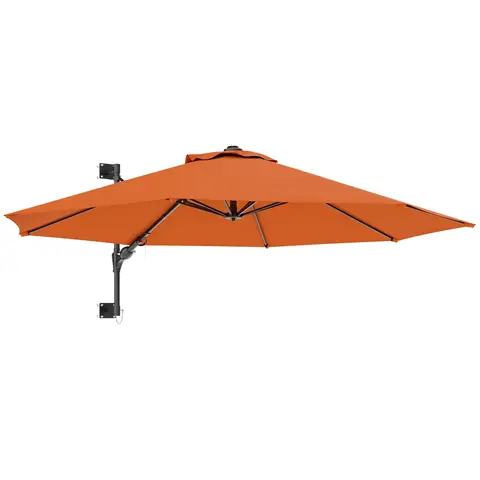 Outsunny 3 M Wall Mounted Garden Parasol Umbrella with Rotate, Outdoor Market Umbrella Sun Shade Canopy with 8 Ribs, Orange