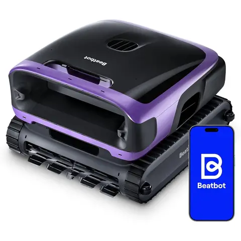 [4-en-1 + Skimmer Solaire Gratuit] Beatbot M70 Version Joybuy Robot de Piscine, Débit de 25 700 L/h, Station d'Accueil de Surface Intelligente, Bac à Débris de 6 L, Batterie de 10 000 mAh, Pour Piscines Jusqu'à 300 m², Violet Foncé