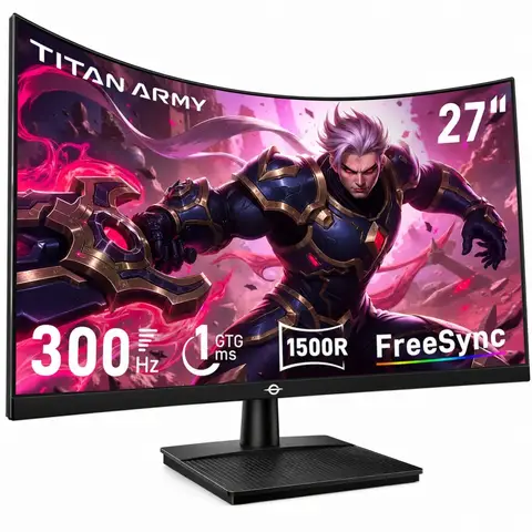 TITAN ARMY C27A1H 27 Zoll 300 Hz Curved Gaming-Monitor, FHD 1080p, 1 ms GTG, FreeSync, HDR, R1500 Krümmung, Eye Care, HDMI/DisplayPort, für PC, PS5, Xbox