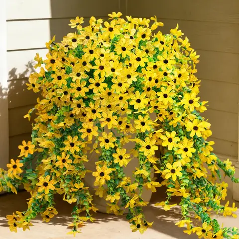 4Pcs 28.7in/72.8cm
Artificial Hanging Flowers for Outdoors Fake Plants Decoration,Faux Silk Colorful Daisy Eucalyptus Realistic for Outside Home Planter Porch Patio Yard Decor(yellow)