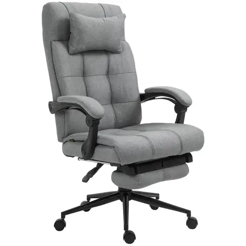 Vinsetto Office Chair, Computer Chair with Adjustable Height, Head Pillow, Footrest for Home, Light Grey