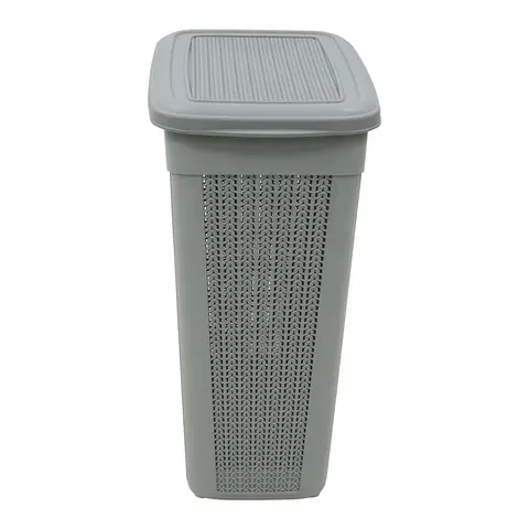 JVL Knit Design Slim Lidded Laundry Basket – Grey