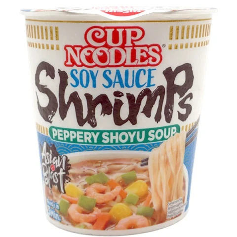 NISSIN Instant-Nudeln Becher Sojasauce Garnelen 63g