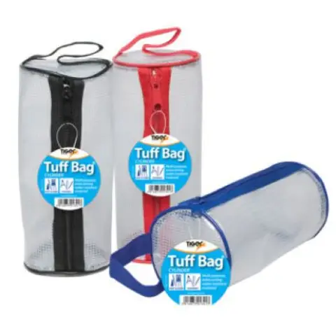Tiger Tuff Bag Cylinder Pencil Case Clear with Assorted Colour Zips