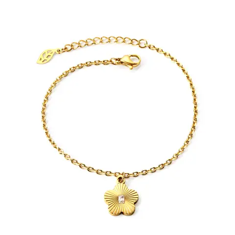 Peach Blossom Diamonte Flower 18K Gold Plated Bracelet - 18cm long x 12mm Flower