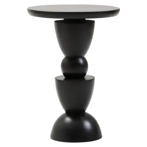 Walsa Black Finish Mango Wood Circle Column Detail Side Table