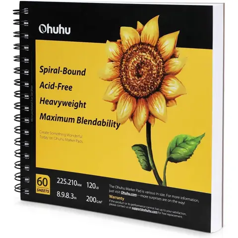 Ohuhu Spiral Bound Sketchbook - 200GSM Paper, No Bleed, 8.9×8.3", Hardback Art Book,120 Pages